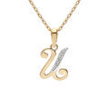 Collier en plaqu&eacute; or cha&icirc;ne avec pendentif initiale U oxydes blancs sertis 42+3cm
