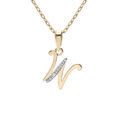 Collier en plaqu&eacute; or cha&icirc;ne avec pendentif initiale W oxydes blancs sertis 42+3cm Artemare