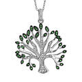 Colliers sur Artemare : Collier en argent rhodi&eacute; massif cha&icirc;ne avec pendentif arbre de vie grand mod&egrave;le oxydes blancs et verts sertis 40+5cm