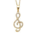 Collier en plaqu&eacute; or cha&icirc;ne avec pendentif Clef de sol pav&eacute;e d'oxydes blancs sertis 40+4cm Artemare