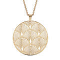Collier en acier etv PVD jaune cha&icirc;ne avec pendentif rond motif "plume de paons" 42+4cm Artemare
