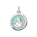 Pendentifs sur Artemare : Pendentif en argent rhodi&eacute; ovale Ange sur fond bleu ciel