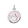 Pendentif en argent rhodi&eacute; ovale Ange sur fond rose p&acirc;le