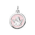 Pendentifs sur Artemare : Pendentif en argent rhodi&eacute; ovale Ange sur fond rose p&acirc;le