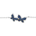 Bracelet en argent rhodi&eacute; cha&icirc;ne avec 2 papillons oxydes bleu fonc&eacute; 16+3cm Artemare