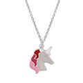 Colliers sur Artemare : Collier en argent rhodi&eacute; cha&icirc;ne avec pendentif licorne blanche et rose 35+5cm