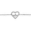 Bracelets sur Artemare : Bracelet en argent rhodi&eacute; cha&icirc;ne avec coeur motif courbe de vie et oxydes blancs sertis 16+2cm