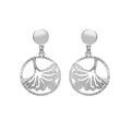 Boucles d'oreille sur Artemare : Boucles d'oreille en argent rhodi&eacute; anneau suspendu 15mm ajour&eacute;e avec motif feuille et fermoir poussette