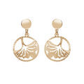 Boucles d'oreille en argent et dorure jaune anneau suspendu 15mm ajour&eacute;e avec motif feuille et fermoir poussette Artemare
