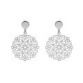 Boucles d'oreille en argent rhodi&eacute; mandala suspendu 23mm et fermoir poussette