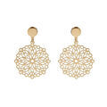 Boucles d'oreille en argent et dorure jaune mandala suspendu 23mm et fermoir poussette