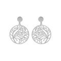Boucles d'oreille sur Artemare : Boucles d'oreille en argent rhodi&eacute; anneau suspendu ajour&eacute;e 23mm motif v&eacute;g&eacute;tal et fermoir poussette