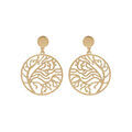 Boucles d'oreille en argent et dorure jaune anneau suspendu ajour&eacute;e 23mm motif v&eacute;g&eacute;tal et fermoir poussette Artemare