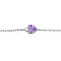 Bracelet en argent rhodi&eacute; cha&icirc;ne avec oxyde violet forme coeur et 1 oxyde blanc 16+3cm
