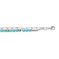 Bracelet en argent rhodi&eacute; double cha&icirc;ne avec perles bleues et mailles rectangles 15+3cm Artemare