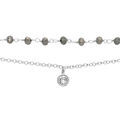 Bracelet en argent rhodi&eacute; double rang pierres facet&eacute;es grises et cha&icirc;ne avec pampille oxyde blanc serti 15+3cm Artemare