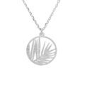 Collier en argent rhodi&eacute; cha&icirc;ne avec pendentif anneau ajour&eacute;e 15mm motif feuillage 40+5cm Artemare