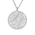 Collier en argent rhodi&eacute; cha&icirc;ne avec pendentif anneau ajour&eacute;e 15mm motif feuillage stylis&eacute; 40+5cm Artemare