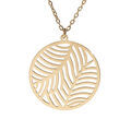 Collier en argent et dorure jaune cha&icirc;ne avec pendentif anneau ajour&eacute;e 15mm motif feuillage stylis&eacute; 40+5cm