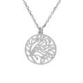 Collier en argent rhodi&eacute; cha&icirc;ne avec pendentif anneau ajour&eacute;e 23mm motif v&eacute;g&eacute;tal 40+5cm