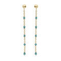 Boucles d'oreille en argent et dorure jaune cha&icirc;nette avec olives couleur bleu transparent et fermoir poussette Artemare