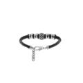 Bracelet junior en acier et cuir noir avec rondelles et perle avec motif crois&eacute; 14+3cm Artemare