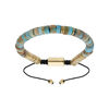Bracelet en acier et PVD jaune avec pierres de Jasper bleu v&eacute;ritable mont&eacute;es sur cordon noir coulissant
