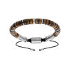 Bracelet en acier avec pierres Oeil de Tigre marron v&eacute;ritable mont&eacute;es sur cordon noir coulissant