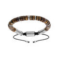 Bracelet en acier avec pierres Oeil de Tigre marron v&eacute;ritable mont&eacute;es sur cordon noir coulissant Artemare