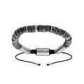 Bracelet en acier avec pierres Labradorite v&eacute;ritable mont&eacute;es sur cordon noir coulissant