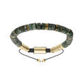 Bracelet en acier avec pierres Jaspe vert v&eacute;ritable mont&eacute;es sur cordon noir coulissant