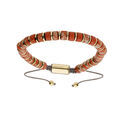 Bracelet en acier avec pierres v&eacute;ritables orange mont&eacute;es sur cordon gris coulissant