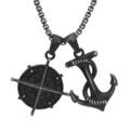 Collier en acier cha&icirc;ne avec 2 pendentifs patin&eacute;s 1 boussole et 1 ancre marine 55+10cm Artemare
