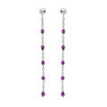 Boucles d'oreille en argent rhodi&eacute; cha&icirc;nette avec olives couleur violet transparent et fermoir poussette