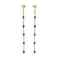 Boucles d'oreille en argent et dorure jaune cha&icirc;nette avec olives couleur violet transparent et fermoir poussette