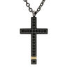 Collier en acier et PVD noir et jaune cha&icirc;ne avec pendentif grande croix et oxydes noirs 50+5cm