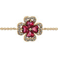 Bracelet en vermeil cha&icirc;ne avec motif tr&egrave;fle et pierre rouge entourage oxydes blancs sertis 16+2cm