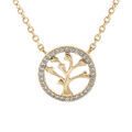 Collier en vermeil cha&icirc;ne avec arbre de vie au contour oxydes blancs sertis 41+3cm