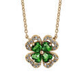 Collier en vermeil cha&icirc;ne avec tr&egrave;fle et pierre verte entourage oxydes blancs sertis 40+4cm Artemare