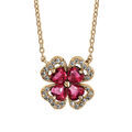 Colliers sur Artemare : Collier en vermeil cha&icirc;ne avec tr&egrave;fle et pierre rouge entourage oxydes blancs sertis 40+4cm