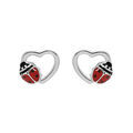 Boucles d'oreille sur Artemare : Boucles d'oreille en argent rhodi&eacute; coeur avec coccinelle et fermoir poussette