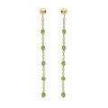 Boucles d'oreille en argent et dorure jaune cha&icirc;nette avec olives couleur vert et fermoir poussette