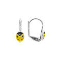 Boucles d'oreille pour enfant en argent rhodi&eacute; coccinelle couluer jaune et point noir fermoir dormeuse