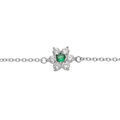 Bracelets sur Artemare : Bracelet en argent rhodi&eacute; cha&icirc;ne motif marguerite avec oxyde vert sertis et contour blancs sertis 16.5+2cm