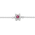 Bracelet en argent rhodi&eacute; cha&icirc;ne motif marguerite avec oxyde framboise sertis et contour blancs sertis 16.5+2cm