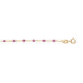 Bracelet en argent et dorure jaune cha&icirc;ne avec olives couleur framboise transparent 15+3cm