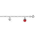 Bracelet enfant en argent rhodi&eacute; cha&icirc;ne 3+1 avec pampilles coccinelles rouges et coeurs 14+2cm Artemare