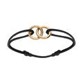 Bracelet en argent et dor&eacute; jaune cordon noir coulisant avec motif 2 anneaux entrelac&eacute; 10 x 10mm Artemare