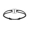 Bracelet en argent rhodi&eacute; cordon noir coulisant avec maille marine 13 x 18mm Artemare