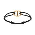 Bracelet en argent dor&eacute; cordon noir coulisant avec maille marine 13 x 18mm Artemare